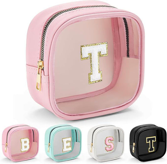 YOOLIFE Mini Birthday Gifts for Women - Personalized Cute Pink Initial Clear Makeup Bag Make Up Bag Travel Bag for Mothers Day Gifts Teacher Sister Friend Female Girlfriend Wife Teen Gifts Party Bag T-BrightBean Baby
