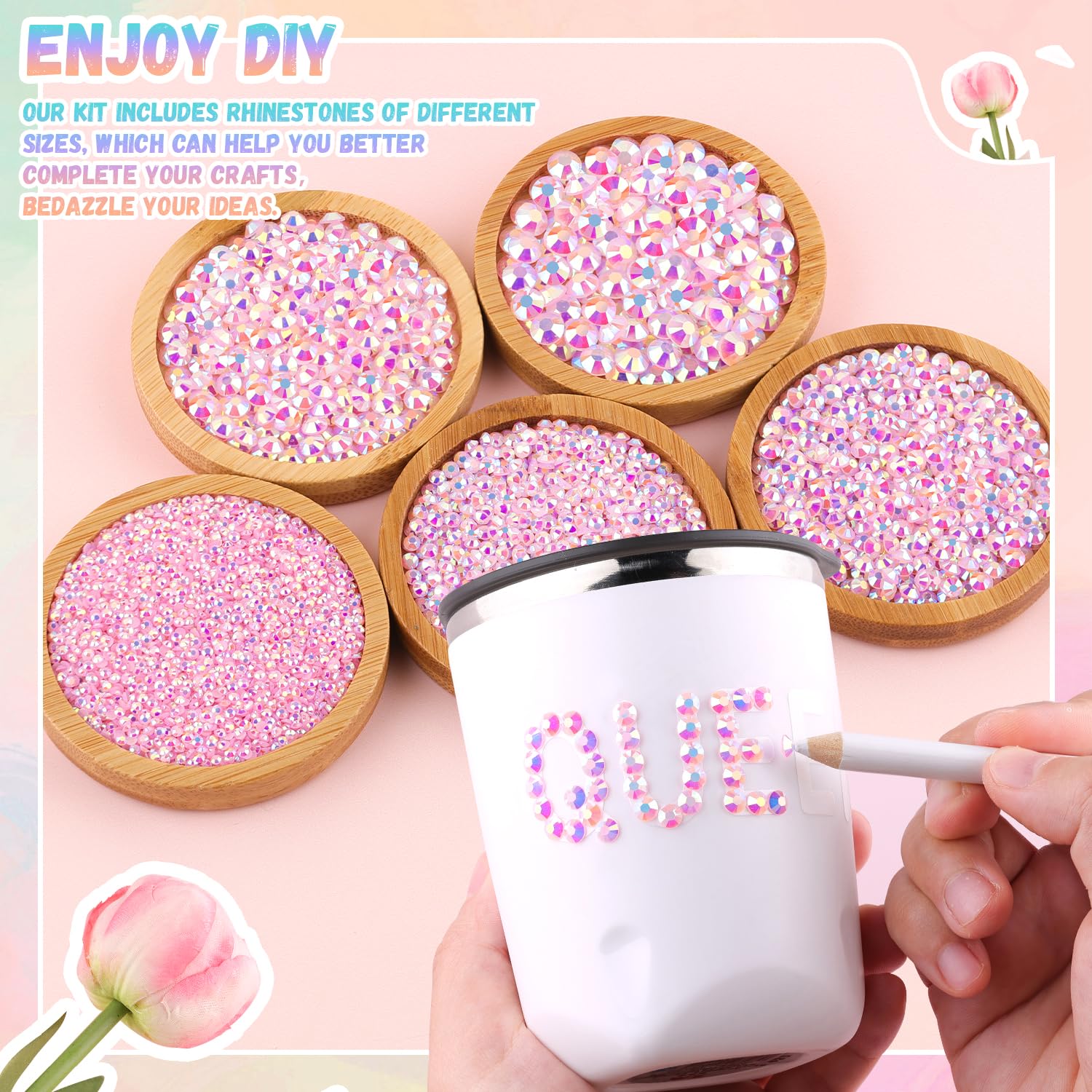 30000Pcs Resin Rhinestones for Bedazzling with 3Pcs B7000 Jewelry Glue, Light Pink AB Flatback Gems Rhinestones for Crafting, Clothing Tumblers Mugs Shoes Fabric Decor Nail Art-BrightBean Baby