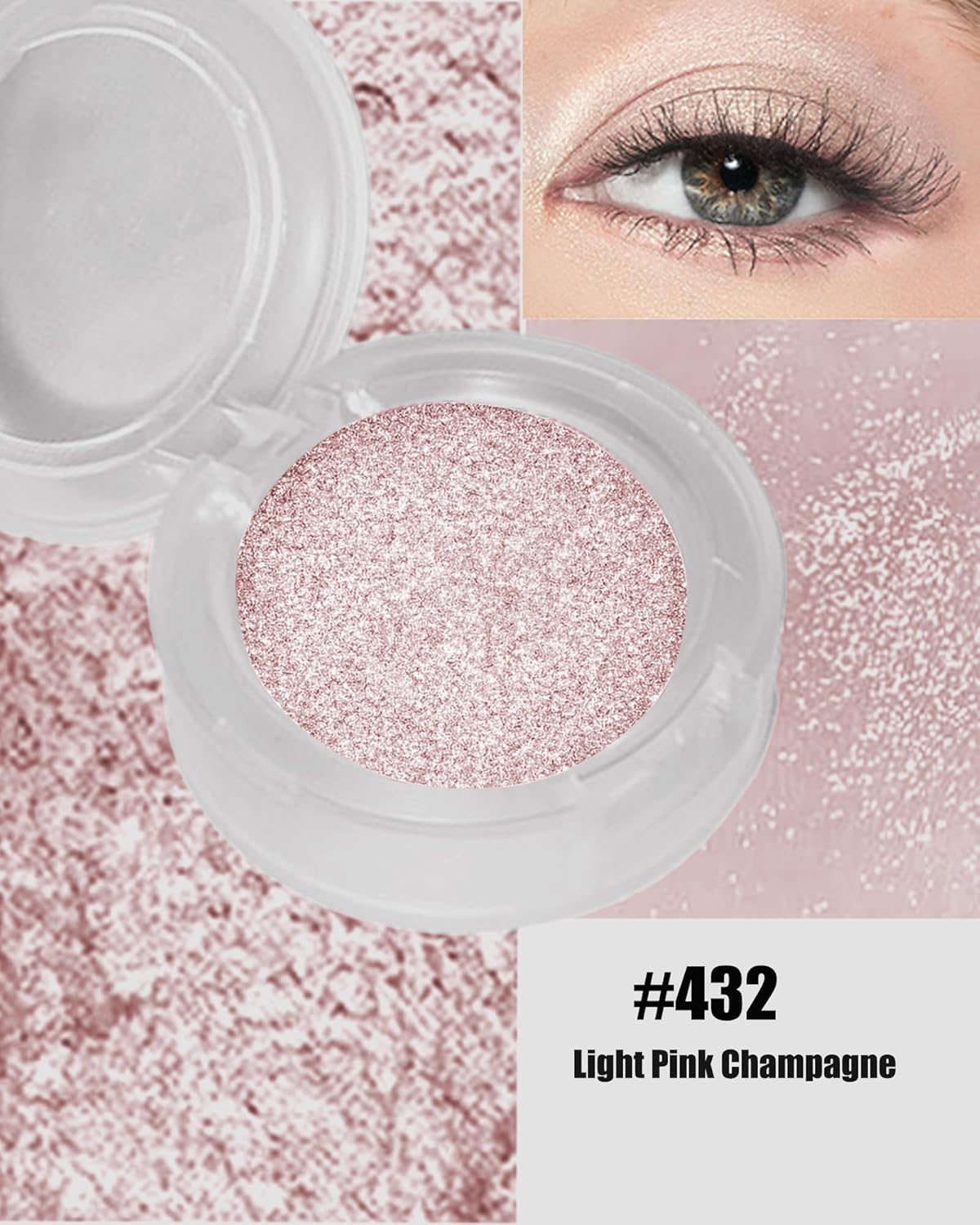 Single Glitter Eyeshadow, Shimmer Glitter Eye Shadow Champagne Light Glow Palette Makeup, High Pigment Waterproof Sparkly Pressed Eye Shadows Powder with Lightweight, Blendable for Daily Eye Look-432-BrightBean Baby