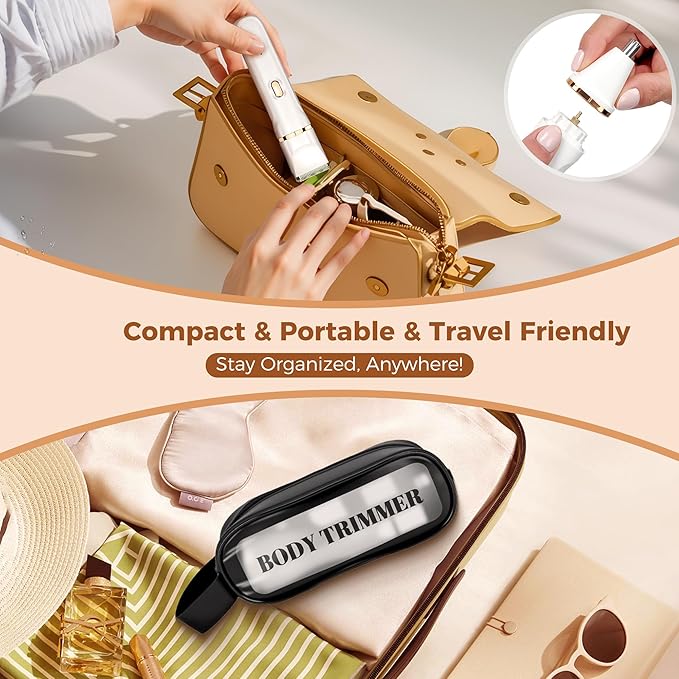 Bikini Trimmer for Women, 5-in-1 Waterproof Electric Razors for Women, Rechargeable Pubic Hair Trimmer, Electric Shaver with Travel Pouch, Body Shaver for Private Area Underarm Leg Face Nose, White-BrightBean Baby