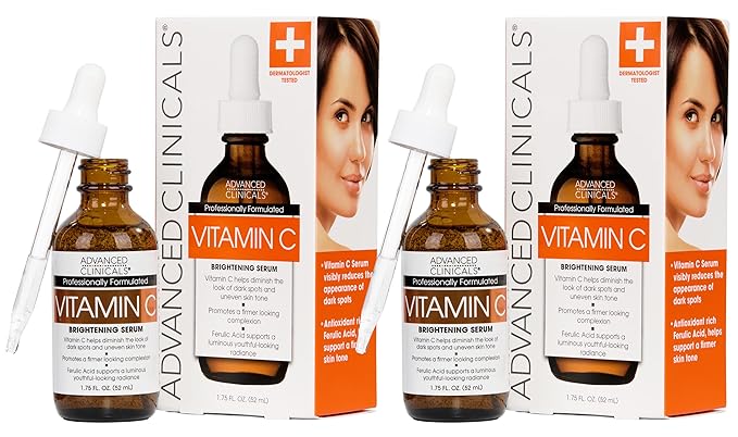 Advanced Clinicals Brightening Vitamin C Serum For Face With Glycolic Acid + Lactic Acid | Vitamin C Eye Serum Face Moisturizer For Improving Look Of Dark Spots & Uneven Complexion, 2-Pack-BrightBean Baby