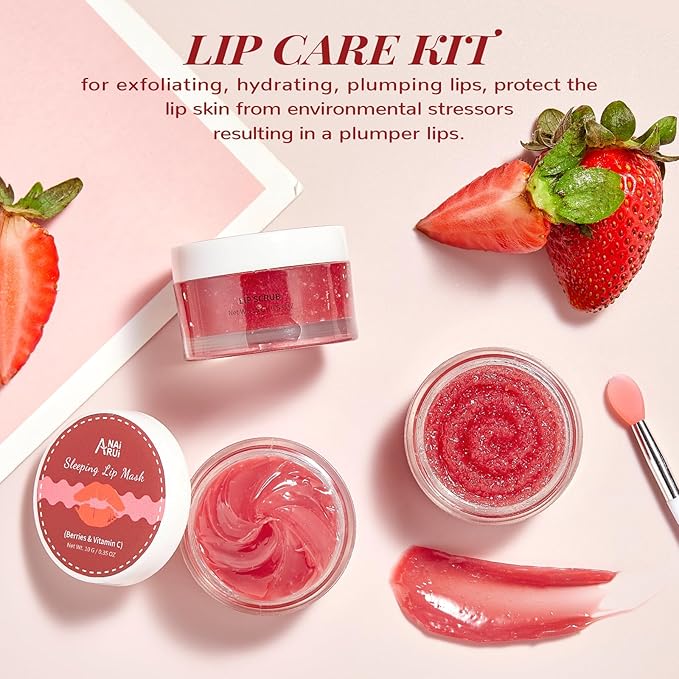 Lip Balm & Moisturizer Set, Lip Scrub & Lip Sleeping Mask- Overnight Treatment Lip Care Products | Moisturize & Nourish, Dry Cracked Lips, Intense Hydration with Vitamin C-BrightBean Baby