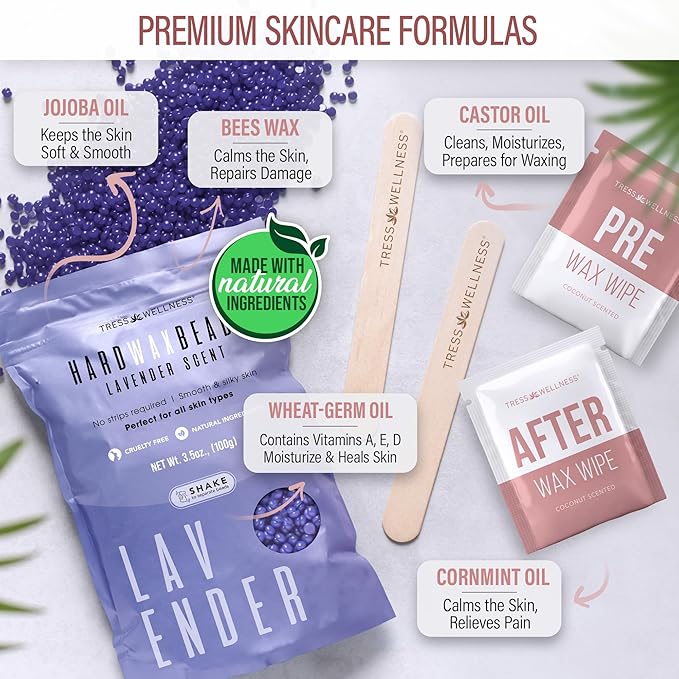 Tress Wellness Waxing Kit for Sensitive Skin – Safe for Face & Skin, Prep & Aftercare Spray, Easy to Use – At-Home Kit for Face, Bikini, Brazilian & Full Body - Pink, No Display-BrightBean Baby