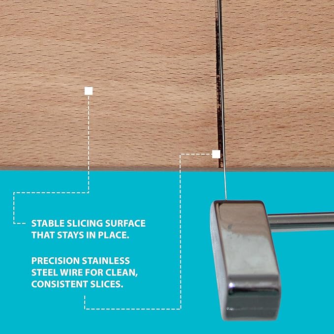 SlidingSusan Cheese Cutting Board - 11” Beech Wood with Silver Stainless Steel Slicer - Charcuterie Block for Hard & Soft Cheeses, Butter, Meat – Heavy Duty Handheld Kitchen Tool