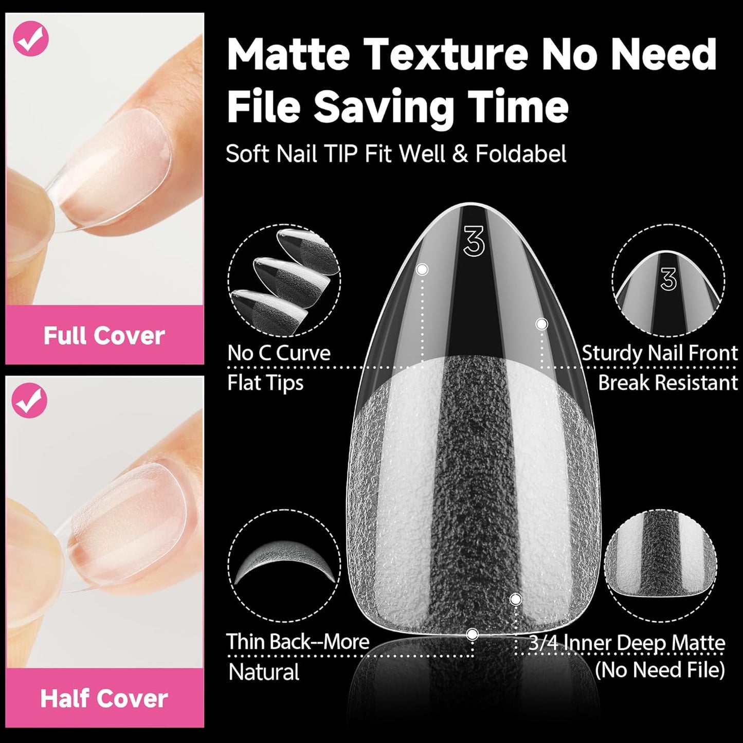 UNA GELLA Short Almond Nail Tips, 312pcs Short Almond Gel Nail Tips Shape Pre Etched Press On Nails Clear Acrylic Fake Nails No C Curve for Full Cover Nails Extension Home Art DIY Salon 12 Sizes-BrightBean Baby