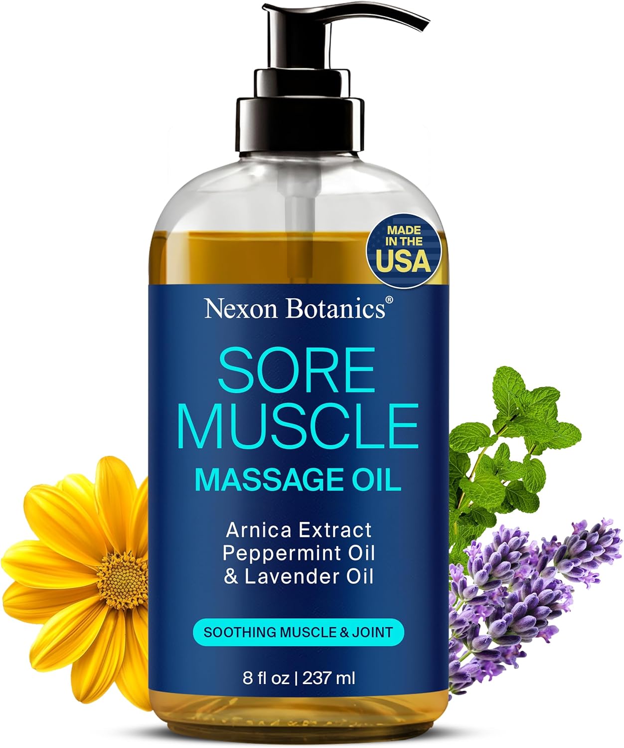 Sore Muscle Massage Oil for Massage Therapy 8 fl oz - Refreshing and Relaxing - Natural Oils with Arnica, Peppermint and Lavender Oil - for Men and Women - Nexon Botanics-BrightBean Baby