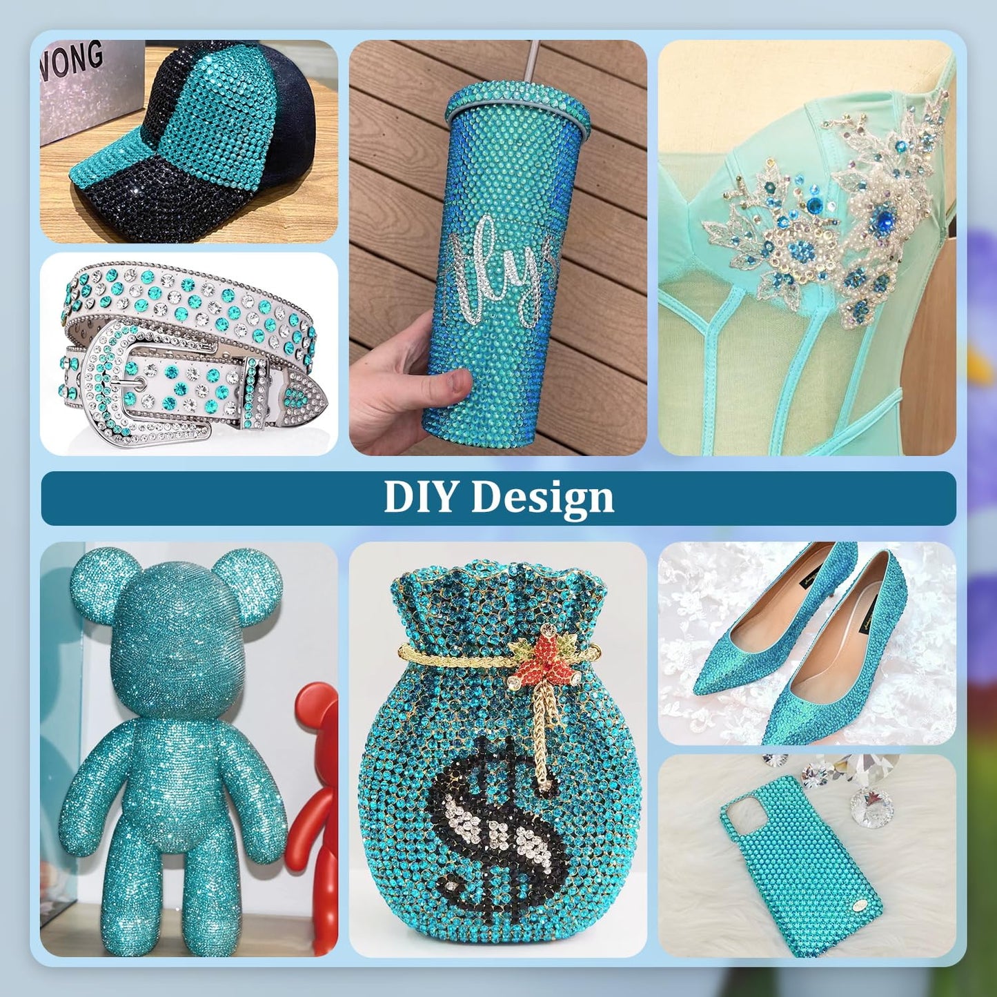 Resin Rhinestones for Crafting, 1 Box Lake Blue Multi Sizes Flatback Bedazzling Crystals for Crafts Nail Art Deco, Non Hotfix Gems Charms for Tumbler Shoes Clothing Fabric Face Makeup-BrightBean Baby