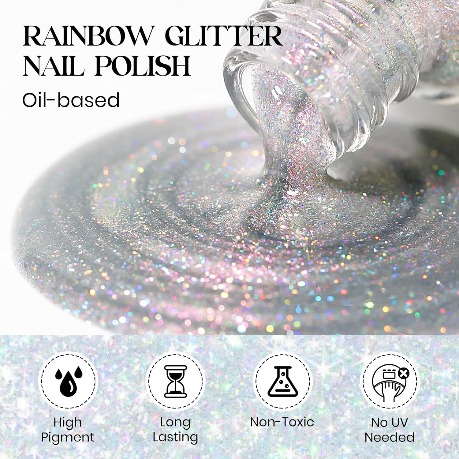 MIZHSE Rainbow Glitter Nail Polish, Quick Dry Iridescent Nail Polish, 15 ml 0.5 fl oz High Glossy Sparkle Shiny Nail Pigment Oil-based Nail Lacquer Nail Art Salon Manicure Home-BrightBean Baby