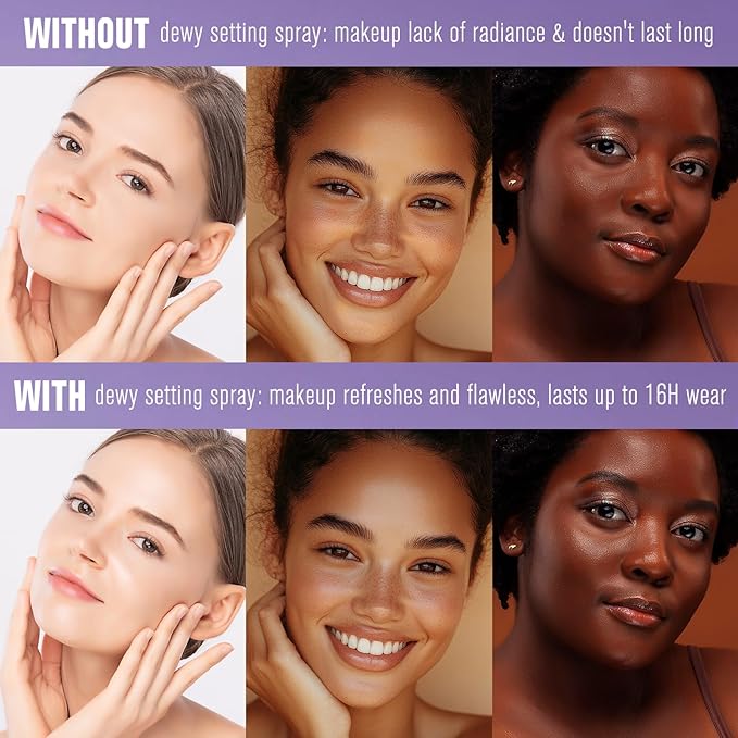 UCANBE Dewy Setting Spray for Makeup, Long Lasting Hydrating Make Up Finishing Spray for Face, Micro-Fine Mist Fixing Spray for Dewy Glow Finish, Lightweight & Waterproof for up to 16 Hours Wear-BrightBean Baby