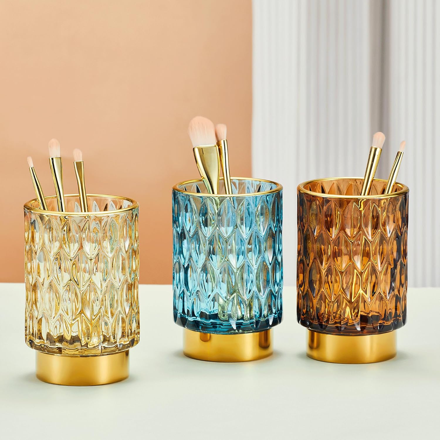 Makeup Brush Holder Organizer,Toothbrush Holders,Desk Pen Pencil Holder,Multifunctional Vintage Glass Brush Cup（A39-2-US）-BrightBean Baby