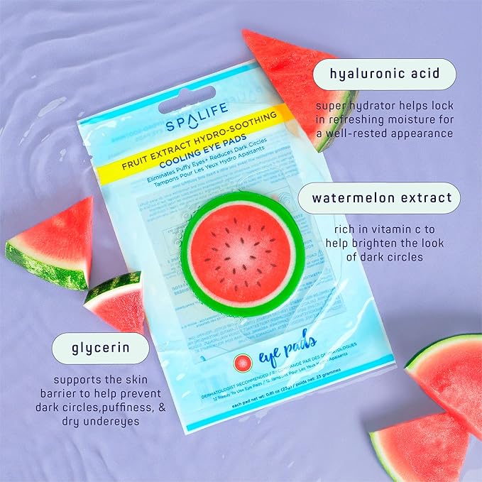 SpaLife Watermelon Cooling Eye Pads, 48 Hydrating Under Eye Patches for Puffiness, Dark Circles, and Tired Eyes, Infused with Hyaluronic Acid, Glycerin, and Vitamin C, Fruity Scent-BrightBean Baby