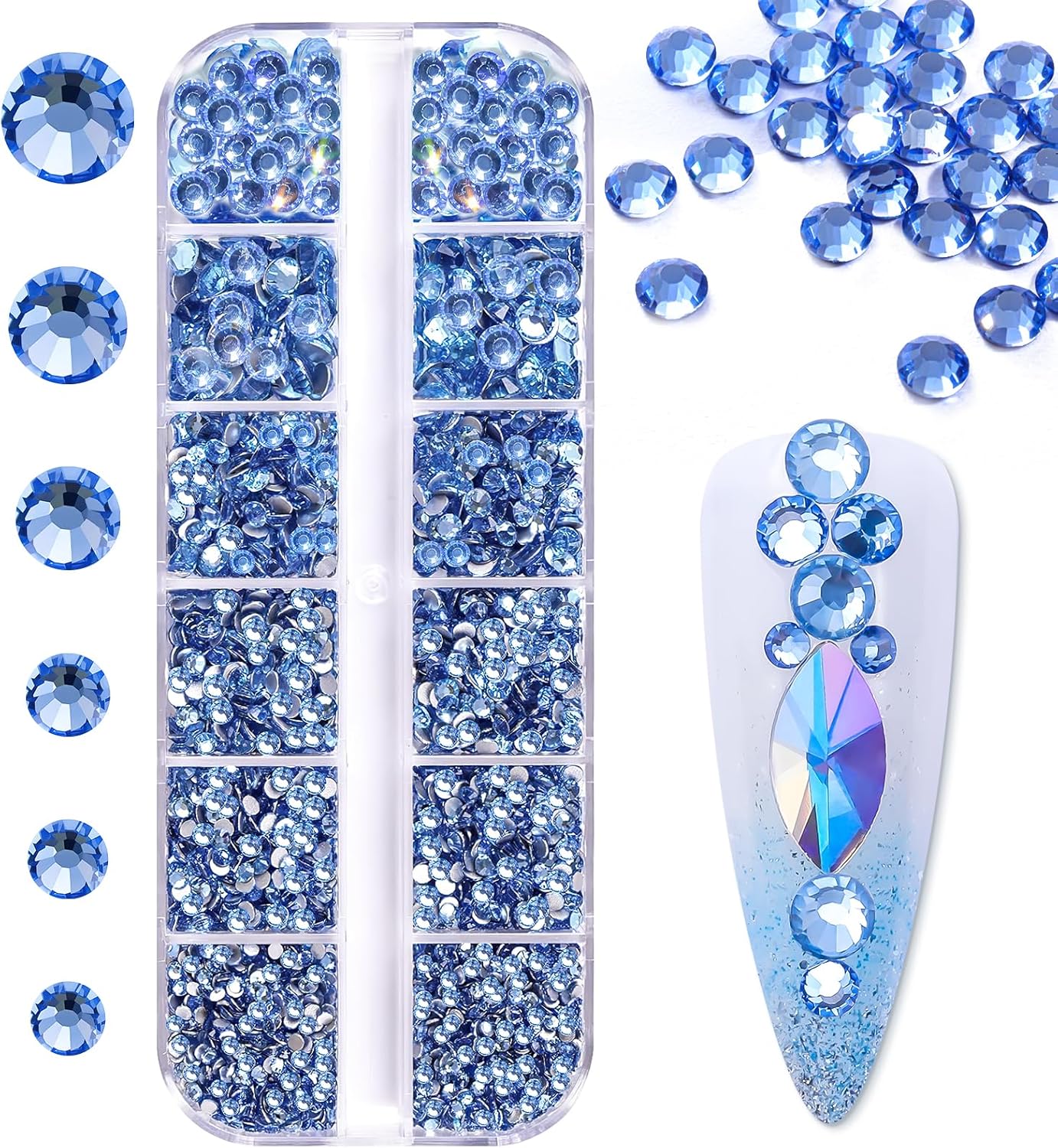Makartt Blue Nail Rhinestones Flatback Rhinestones Multi-Size Round Crystal Glass Nail Charms Diamonds Nail Jewels for DIY Crafts Makeup Nail Art Supplies Accessories Christmas Gift-BrightBean Baby
