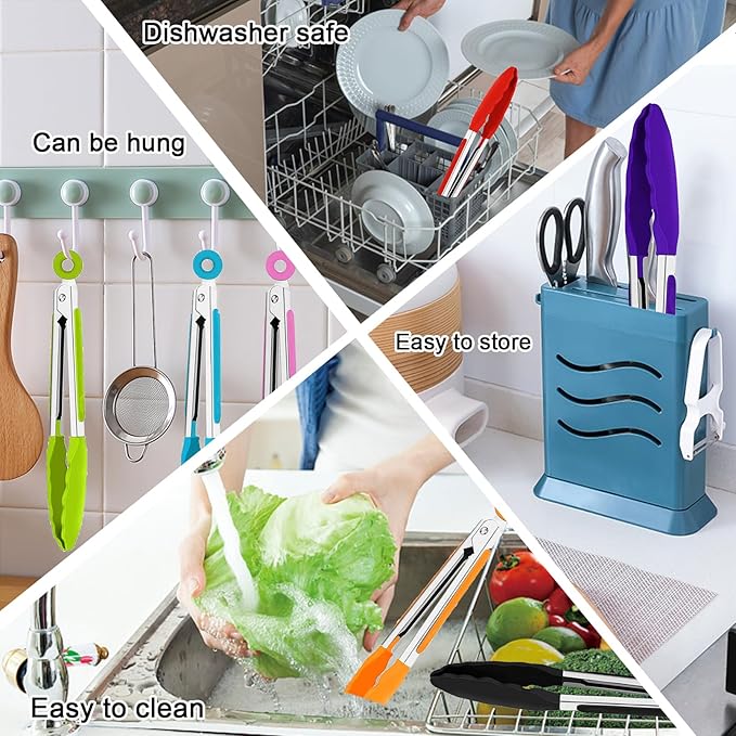 7 Pack Kitchen Tongs,Cooking Tongs with Stainless Steel Silicon Handles and Nylon Tips,7 Inch Stainless Steel Tongs,Heat Resistant Non-Stick BBQ Tongs with Locking, for Cooking Grilling Salad