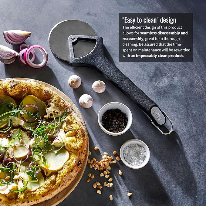 Witt Stainless Steel Pizza Cutter Wheel – Professional Pizza Cutter & Pizza Slicer, Sharp One-Cut Blade, Non-Slip Handle, Protective Case, Dishwasher Safe, 12.4 Inch