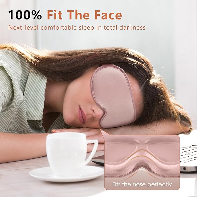 Sleep Mask for Side Sleeper Women Men, Eye Mask for Sleeping Light Blocking, 3D Contoured Cup Sleeping Mask, Soft Breathable Sleep Eye Mask with Adjustable Elastic Strap for Travel Pink-BrightBean Baby