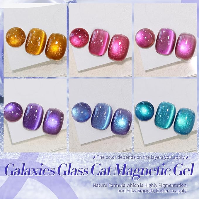 Born Pretty Cat Magnetic Eye Gel Nail Polish Glitter Auroras Magnetic Gel Polish Colorful Holographic Cat Magnetic Eye Nail Art Manicure DIY at Home 6PCS-BrightBean Baby