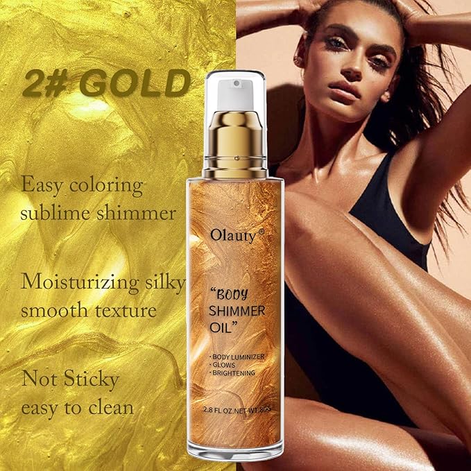 Shimmer Body Oil, Highlighter Makeup Smooth Glitter Glow Liquid Foundation for Face & Body,Liquid Illuminator Body Shimmer Lotion for Women (2# Rose Gold)-BrightBean Baby