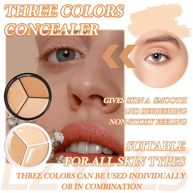 3 Colors Correcting Concealer Makeup Cream Contour Palette,Cream Makeup Palette,Contouring Foundation Highlighting Concealer Palette with Bursh,Professional Concealer Foundation Palette for Women-BrightBean Baby