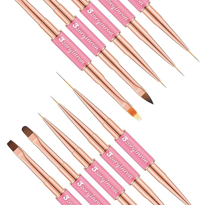 Nail Art Bushes Set, Professional 5Pcs Double-Ended Nail Brush Kit for Details, Long Lines, Ombre & 3D Design-Perfect for DIY Manicures & Salons (Pink)-BrightBean Baby