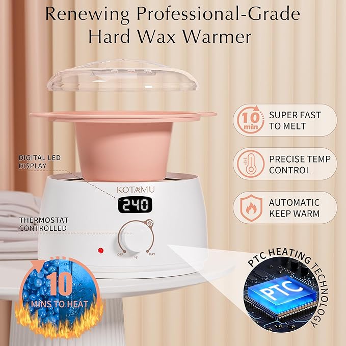 KOTAMU Waxing Kit for Women & Men, White Wax Kit for Hair Removal, Digital Waxing Pot for Thick Coarse Fine Fuzzy Hair & Sensitive Skin, Wax Warmer for Home Salon Use-BrightBean Baby