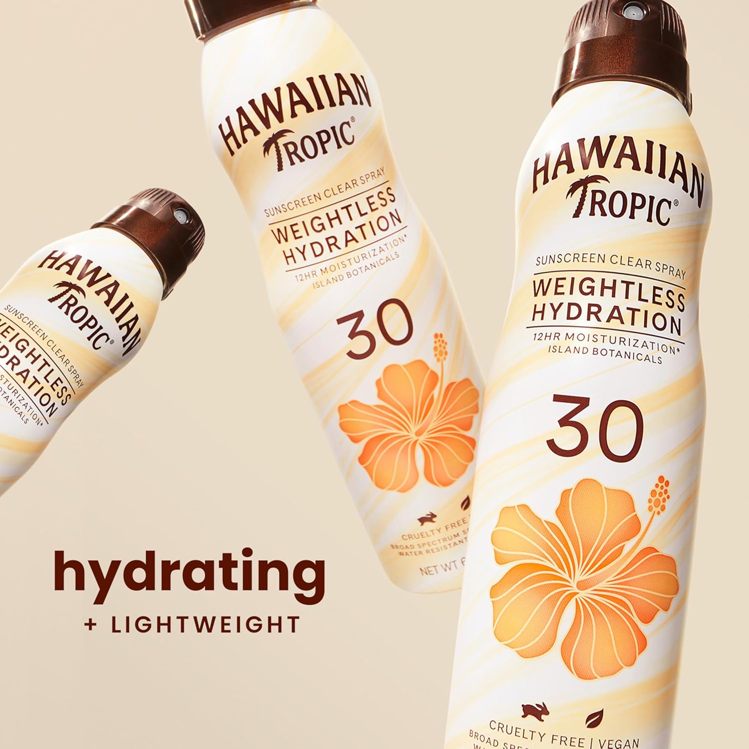 Hawaiian Tropic Weightless Hydration Clear Spray Sunscreen SPF 30, 6oz | SPF 30 Sunscreen Spray, Sunblock, Oxybenzone-Free, 6oz each Twin Pack-BrightBean Baby