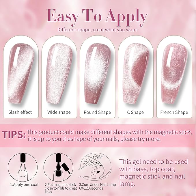 Born Pretty Cat Magnetic Eye Gel Nail Polish Jelly Pink Moonlight Crystal Glass Cat Magnetic Shimmer Glitter Holographic Nail Polish Salon Gel Manicure and Nail Art DIY at Home 7ML 6PCS-BrightBean Baby