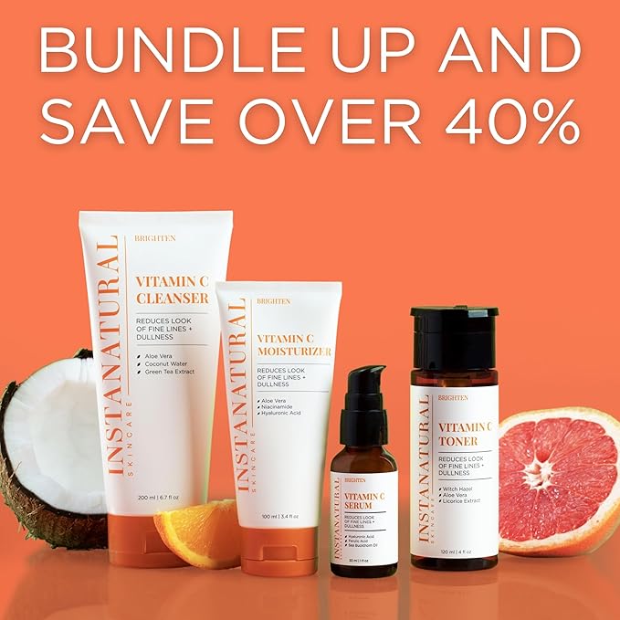 InstaNatural Skin Care Set, Vitamin C Face Wash, Toner, Serum and Moisturizer , Hydrating, Anti Aging and Brightening-BrightBean Baby