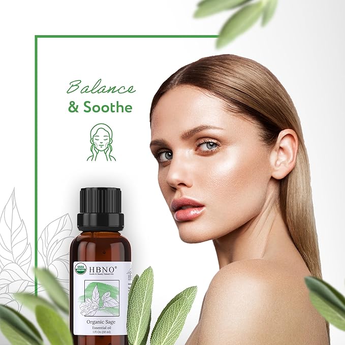 HBNO Organic Sage Essential Oil - 1 oz (30ml) - USDA Certified Organic Sage Essential Oil for Aromatherapy, Soap Making, DIY, Fragrances, Diffuser.-BrightBean Baby
