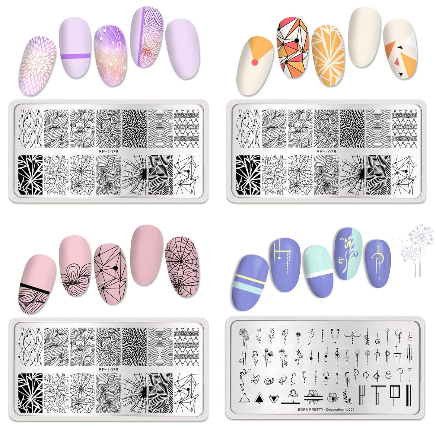 Born Pretty Nail Stamping Plates Set Plaid Flowers Leaves Lace Nail Art Image Plates Spring into Winter Stamp Templates Kit Image Manicuring DIY Printing Tools 8PCS-BrightBean Baby