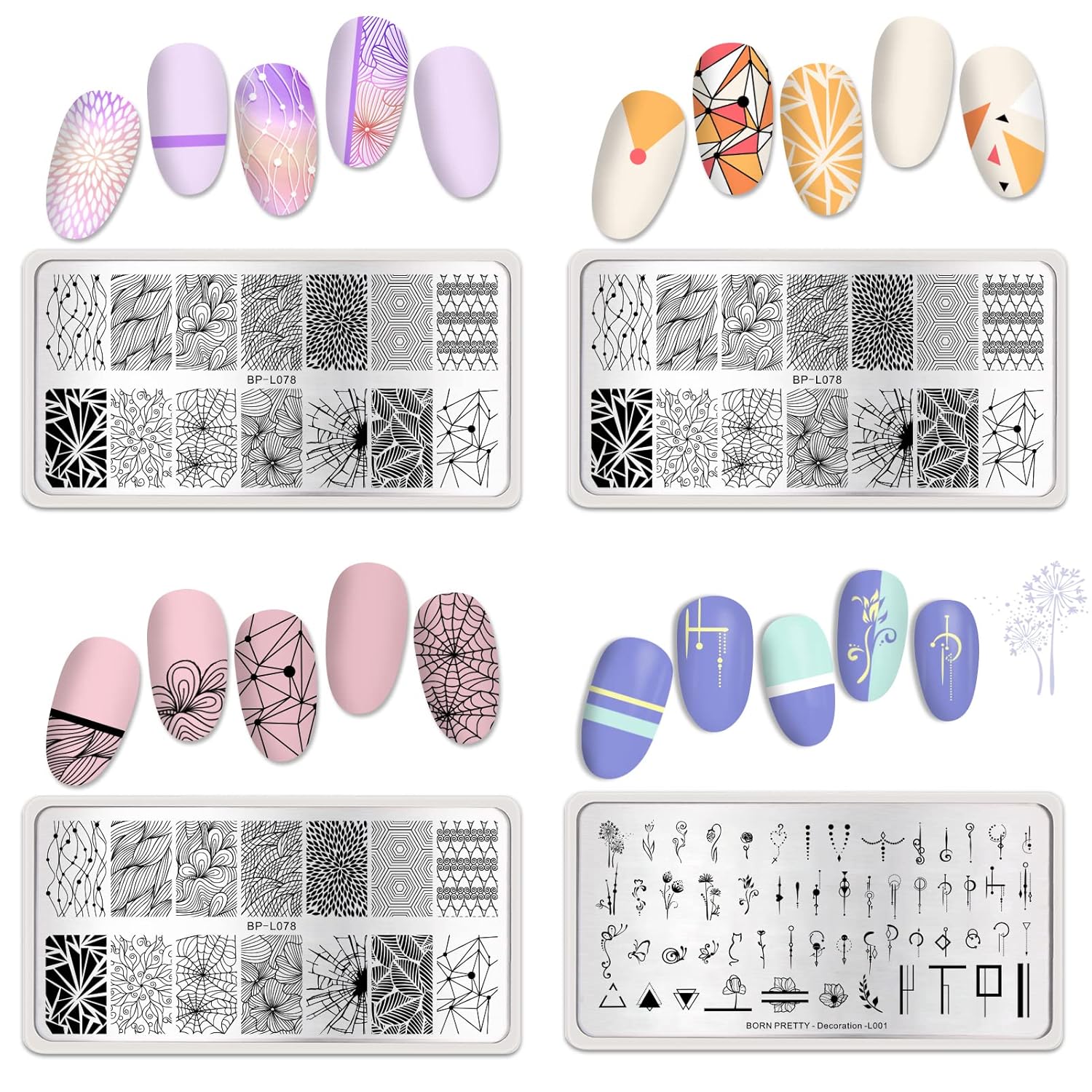 Born Pretty Nail Stamping Plates Set Plaid Flowers Leaves Lace Nail Art Image Plates Spring into Winter Stamp Templates Kit Image Manicuring DIY Printing Tools 8PCS-BrightBean Baby
