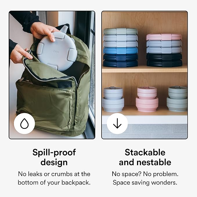 STOJO Collapsible Bowl 5 Set - Cashmere, 36oz - Reusable Silicone Bowl for Hot and Cold Food - Perfect for Travel, Meal Prep, To-Go Lunch, Camping & Hiking - Microwave & Dishwasher Safe