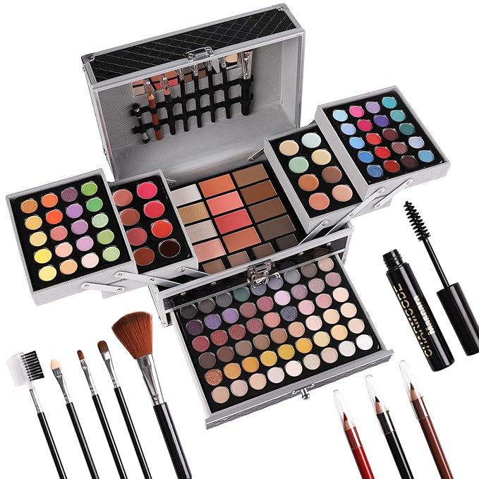 All in One Makeup Gift Set for Women Girls Full Kit, Includes Eyeshadow, Lipstick, Concealer, Highlighter, Eyebrow Powder, Blush, Contour, Lip Liners, Eyeliner, Brushes (Black)-BrightBean Baby