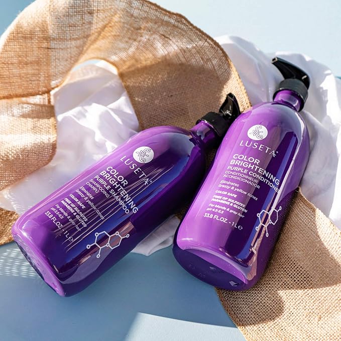 L LUSETA Color Brightening Purple Shampoo and Conditioner Set for Blonde and Gray Hair, Infused with Cocos Nucifera Oil to Help Nourish, Moisturize and Condition Hair, 2x33.8oz-BrightBean Baby
