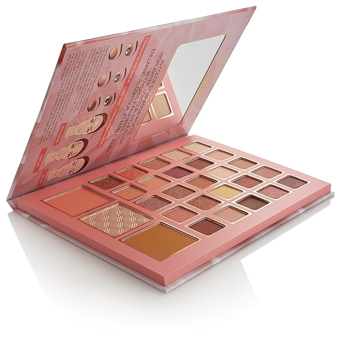 Bellapierre Satin Rose Face & Eye Book Palette | 25 Eyeshadow Shades with Blush, Bronzer, & Highlighter | Non-Toxic & Paraben Free | Vegan & Cruelty-Free-BrightBean Baby