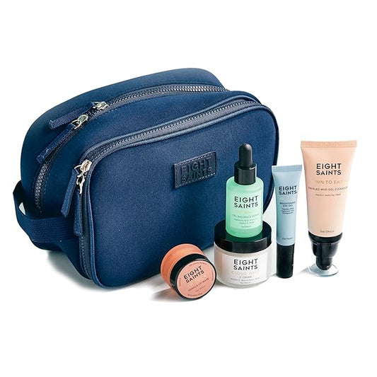 Eight Saints Date Night Skincare Prep Gift Set, All Natural & Organic, Gift Set Includes Eye Gel, Hyaluronic Acid Serm, Mud Face Cleanser, Vitamin C Cream, Lip Mask, and Neoprene Travel Bag, 6 Pc Set-BrightBean Baby
