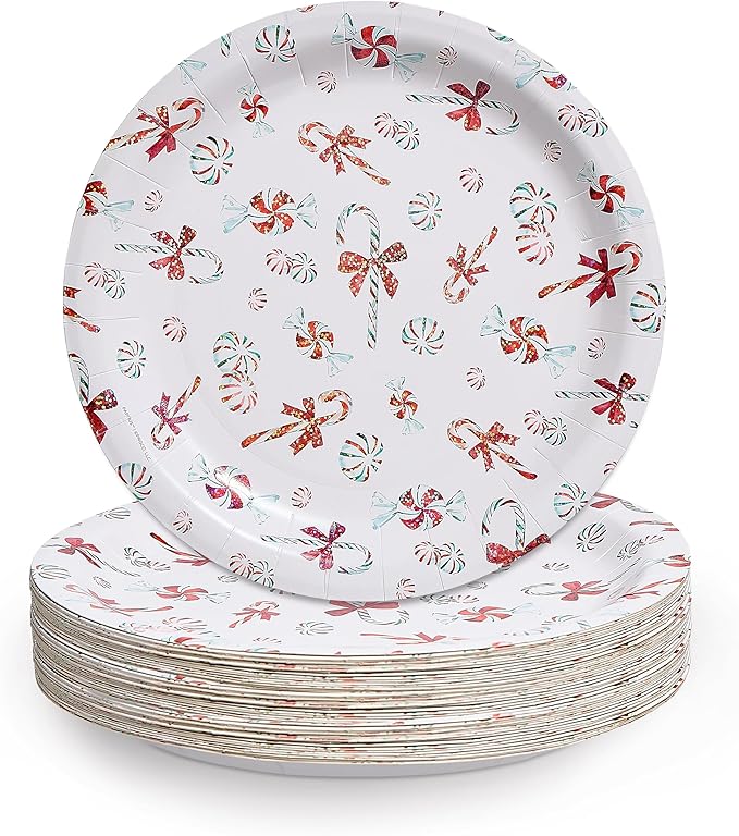 Papyrus Disposable Tabletop Plates Set - Elegant and Sturdy Plates for Any Occasion, Peppermint Candy Cane, Plates