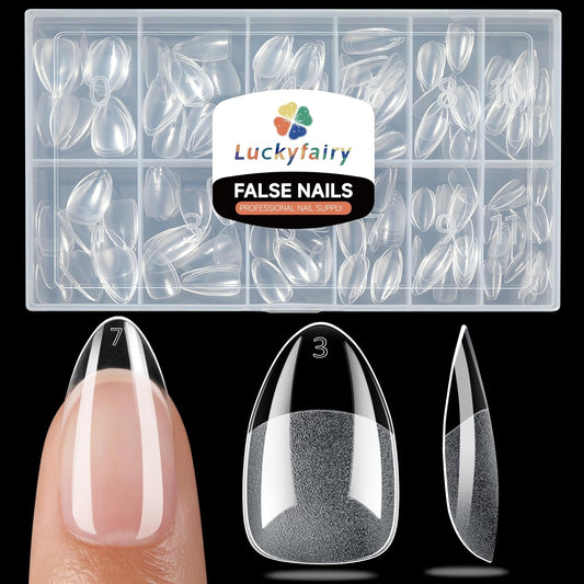 Short Almond Nail Tips, 240pcs Soft Nail Gel Tips Pre-Shaped Acrylic Fake Nails, Half Matte Full Cover Clear Gelly Press on Flase Nail Tips for Extension Nail Manicure Home DIY 12 Sizes Gelly Tips-BrightBean Baby