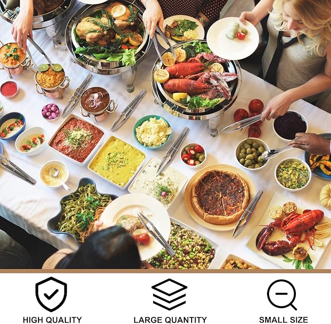 Meanplan 50 Pcs Small Stainless Steel Kitchen Tongs 7 Inch Food Serving Tongs Metal Cooking Clips High Heat Resistant Clips with Sliding Rings for Buffet Food Cooking Salad Grilling, Silver