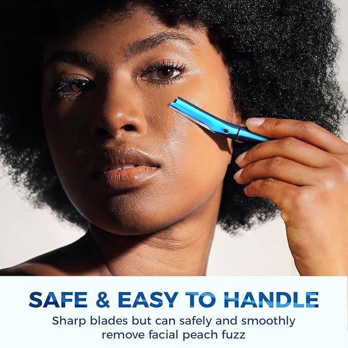 ZOMCHI Eyebrow Razor, Face Razors for Women&Men, Eyebrow Trimmer with Protective Silicone Cap, Dermaplane Razor-Easy&Safe Hair Removal(Blue,11 Blades)-BrightBean Baby