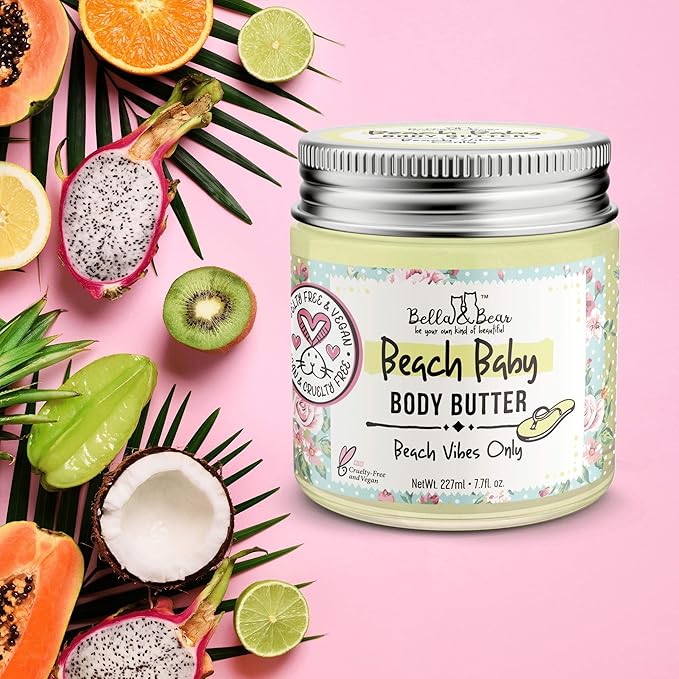 Bella and Bear Beach Baby Body Butter - Moisturizing Shea Cream for Women - Vegan, Cruelty& Oil-Free - Helps Prevents Pregnancy Stretch Marks 6.76-oz-BrightBean Baby
