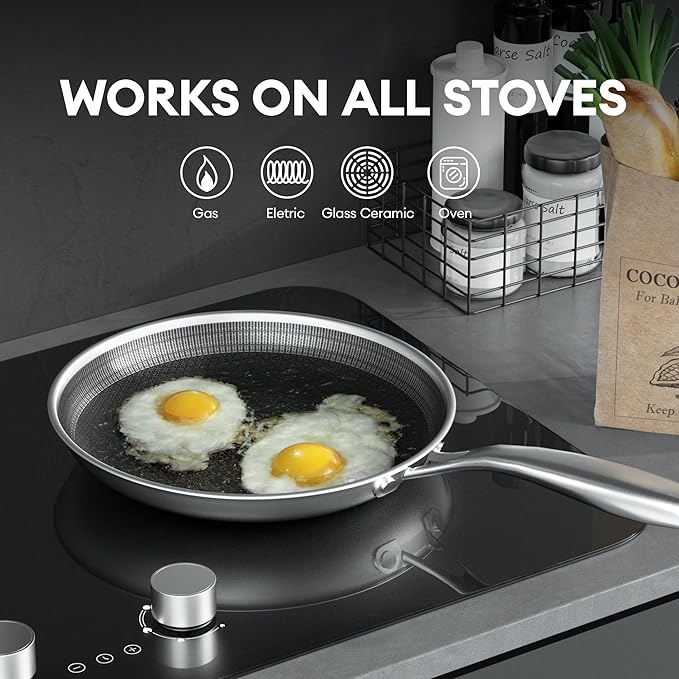 COOKING KING 12 Inch Stainless Steel Pan - Hybrid Nonstick Frying Pan Skillet