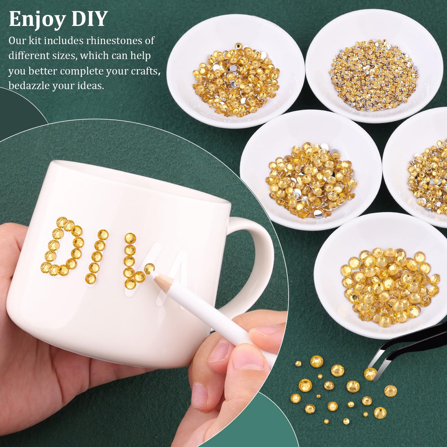 Resin Rhinestones for Crafting with B7000 Jewelry Glue, 1 Box Golden Yellow Flatback Crystals with 3Pcs 10ml Glue for Bedazzling Crafts DIY Nail Art Makeup, Gems for Clothing Shoes-BrightBean Baby
