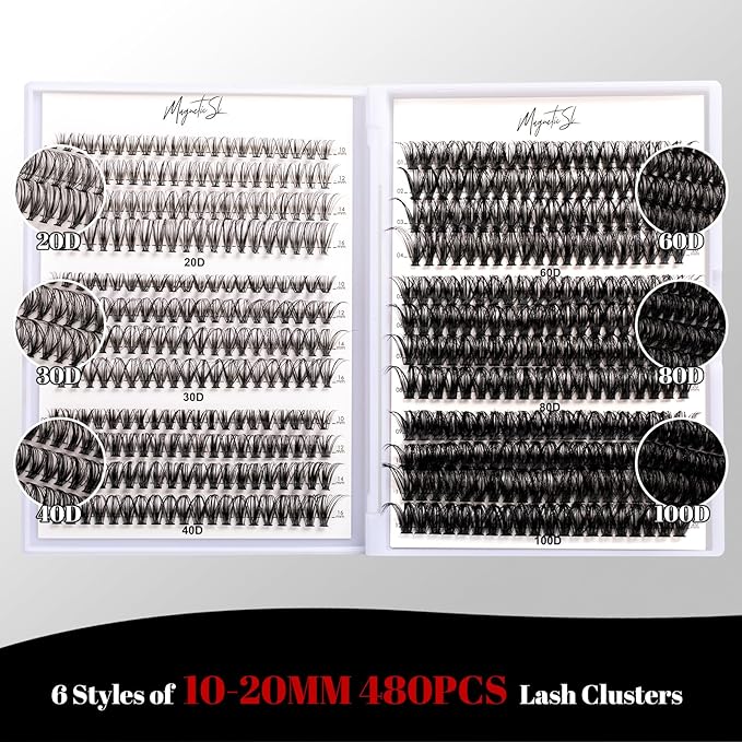 Lash Clusters 480 Clusters D Curl 10-20mm False Eyelash 60D 80D 100D Thick Eyelash Extension 20D 30D 40D Individual Eyelashes Multi-Style DIY Lash Extensions for Beginners(20D-100D-D, 10-20MIX)-BrightBean Baby
