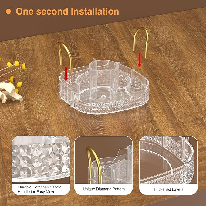 Awenia Rotating Makeup Organizer 360, Stackable Adjustable Large Capacity Cosmetic Storage Unit,Dresser Bathroom Kitchen Countertop Organizer with Metal Handle, Plus Size (Clear, 1 Tier)-BrightBean Baby