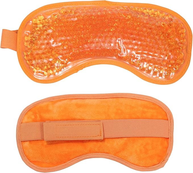 HOT +Cold Aqua Pearls Plush Eye Mask with Soft Plush Backing and Fully Adjustable Strap, Bonus Mini Round pad-2PACKS(Orange, Eye Mask+ Mini Round Pad)-BrightBean Baby