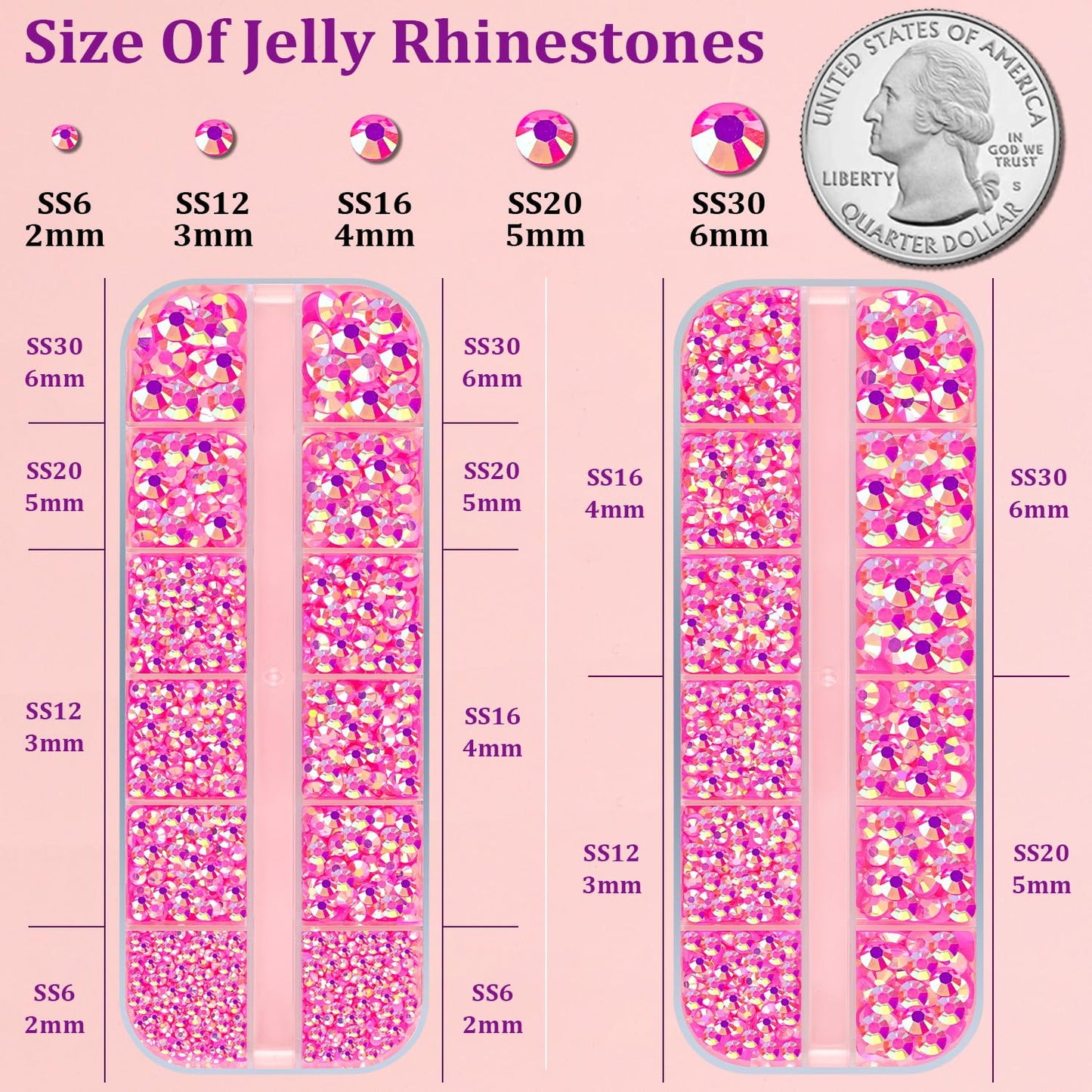 Resin Jelly Rhinestones for Crafting with B7000 Jewelry Glue, 2 Boxes Hot Pink AB Flatback Crystals with 3Pcs 10ml Glue, Bedazzling Non Hotfix Gems for DIY Tumblers Clothing Shoes Manicure-BrightBean Baby