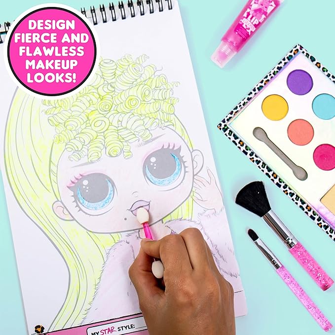 Horizon Group USA LOL OMG Make Up Artist Studio, DIY Craft Kit, Design with Brushes, Crayons & Stickers.Use Stencils to Color in Make-Up.Nail Polish, Decals & Surprise Blind Bags Included-BrightBean Baby