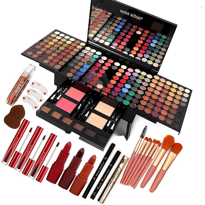190 Colors Makeup Pallet,Professional Makeup Kit for Women Full Kit,All in One Makeup Sets for Women&Beginner,include Eyeshadow,Lipstick,Compact Powder,Eyeliner,Concealer(004-Black)-BrightBean Baby