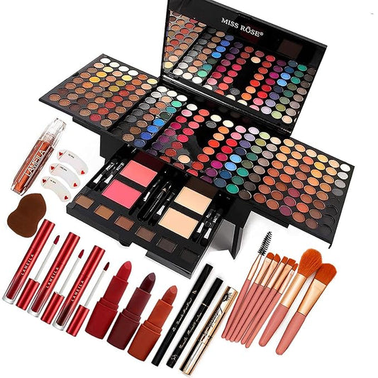 190 Colors Makeup Pallet,Professional Makeup Kit for Women Full Kit,All in One Makeup Sets for Women&Beginner,include Eyeshadow,Lipstick,Compact Powder,Eyeliner,Concealer(004-Black)-BrightBean Baby