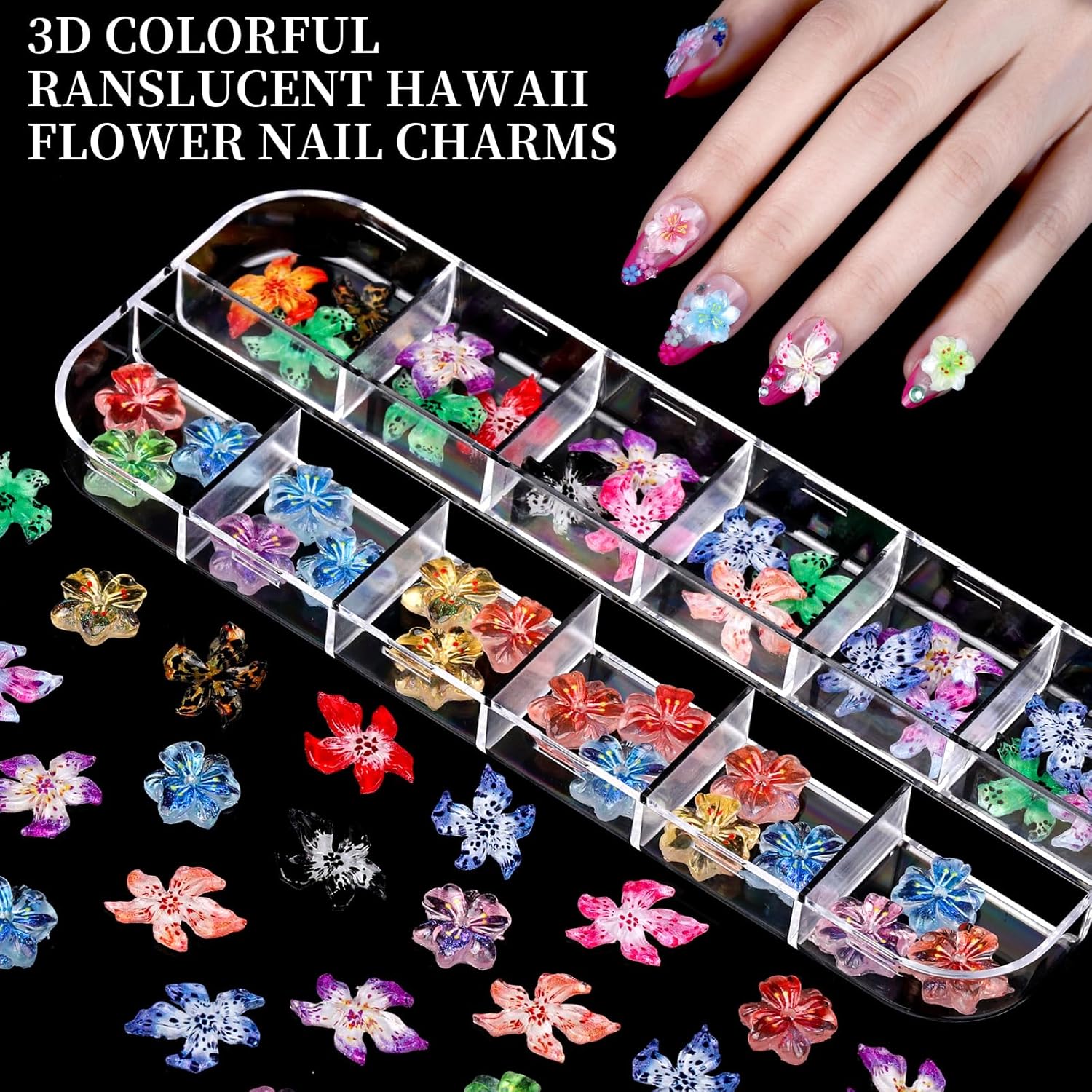FANDAMEI Nail Charms, 8-Box Nail Charms and Gems, Fruit Bow Hawaii Flowers Petals 3D Nail Art Charms Bulk, Colorful Bubble Beads Nail Rhinestones, Gold Studs Flatback Nail Pearls for DIY-BrightBean Baby